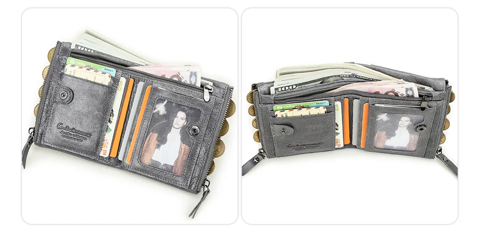 CONTACT'S Damen-Geldbörse aus Echtleder, zweifach faltbar, im Vintage-Stil, mit Münzfach und Kartenfächern – Detail 32
