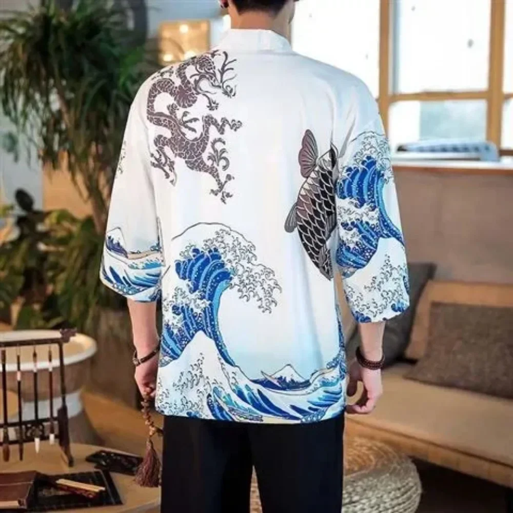 3D Dragon print Yukata Men\'s and women\'s fashion Cardigan Loose Haori Obi Asian clothing Harajuku Japanese Cosplay kimono