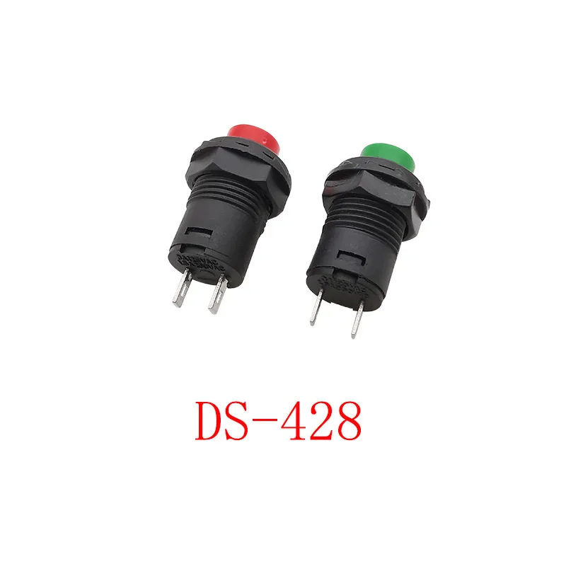 10Pcs DS-428 / PBS-11A 12mm Self-locking Push Button Switch 2 Pin OFF-ON Plastic Pushbutton Switches