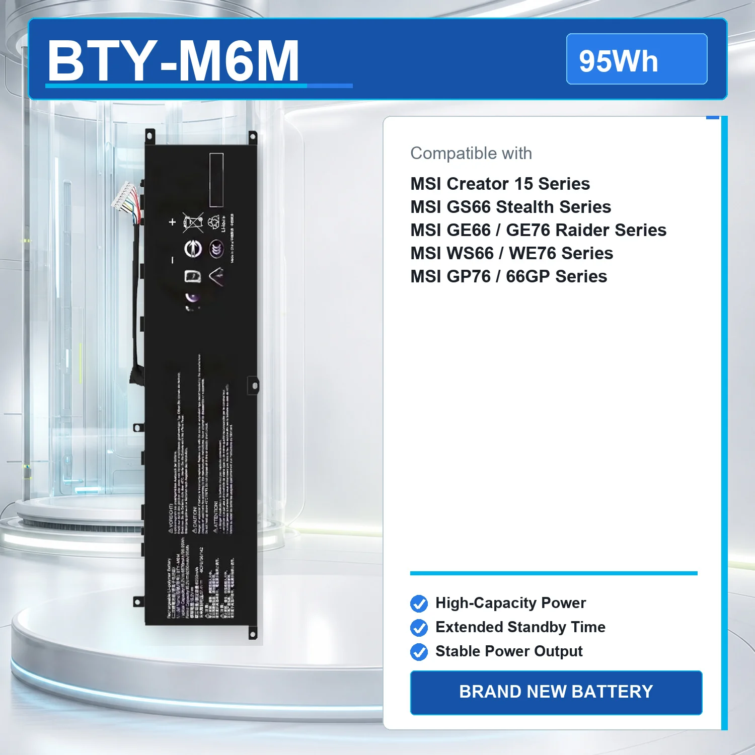 BTY-M6M 15.2V 95Wh Laptop Battery for MSI Creator 15 GS66 Stealth GE66 GE76 Raider WS66 WE76 GP76 MS-16V1 MS-17K2 66GP