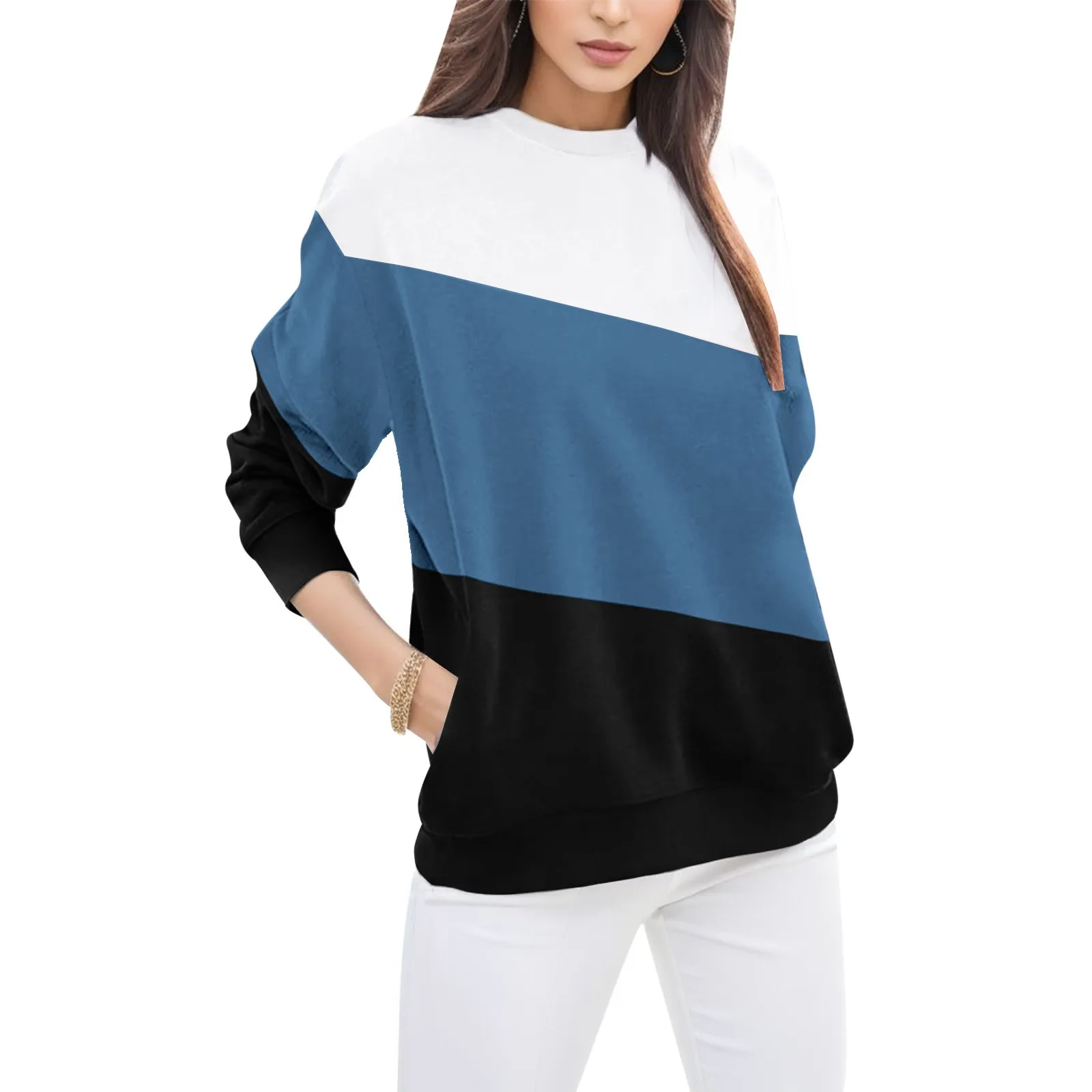 Sudadera informal con bloqueo de Color para mujer, Jersey holgado de estilo Vintage, coreano, novedad de 2023