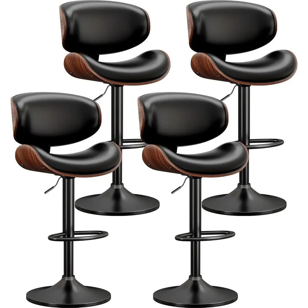 

Набор из 4 вращающихся барных стульев с регулируемой высотой из искусственной кожи и подставкой для ног для кухни и столовой черного цвета