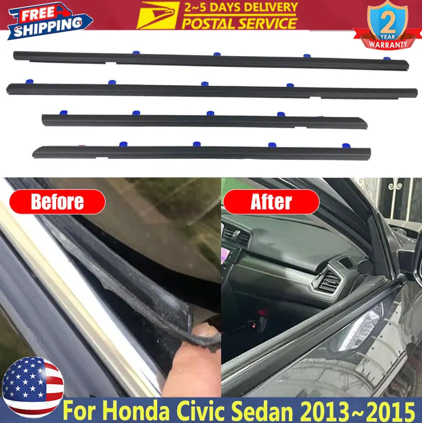 

4PCS Weatherstrip Window Moulding Trim Seal Belt For Honda Civic Sedan 2012~2015 Car Window Trim Sticker Window Glass Seal Belts