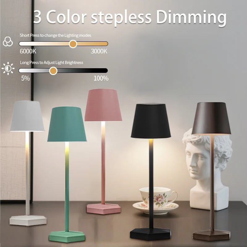 

3 Colors Table Lamp LED Touch Sensor Desktop Night Light Rechargeable Wireless Reading Lamp For Hotel Bar Restaurant Room Decor