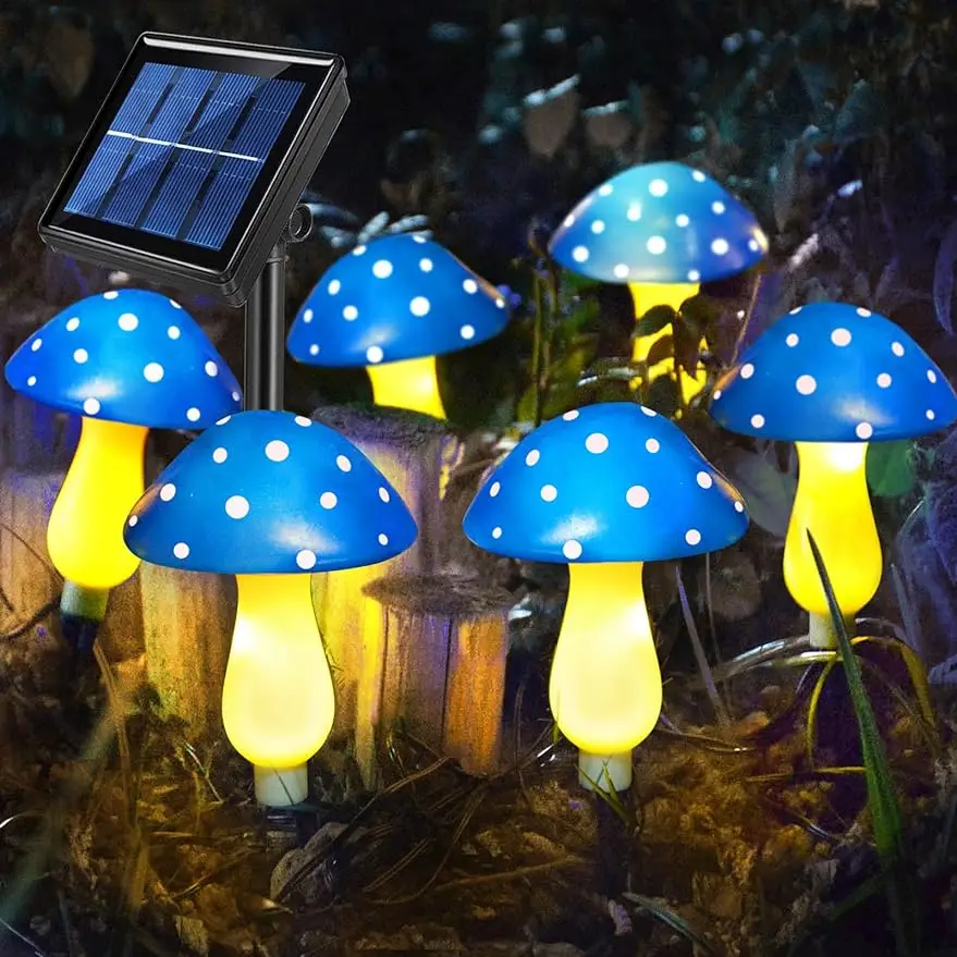 

6-Pack Blue Solar Garden Lights, Solar Powered Mushroom Stake Lights for Outdoor Yard Decor, Waterproof Garden Ornament