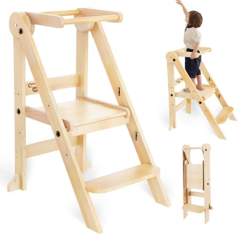 

Foldable Adjustable Baby Wash Hand Foot Stool Children Wash Table Foot Foot Solid Wood