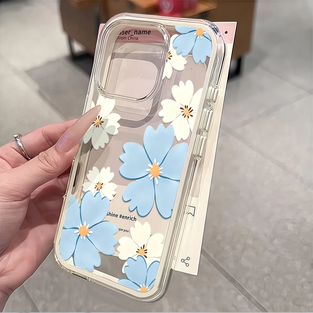 Phone Case For Samsung Galaxy A57 A37 A07 5G S26 S25 S24 Plus S26 S25 S24 Ultra FE Blue White Flowers SIlicone TPU Soft Cover