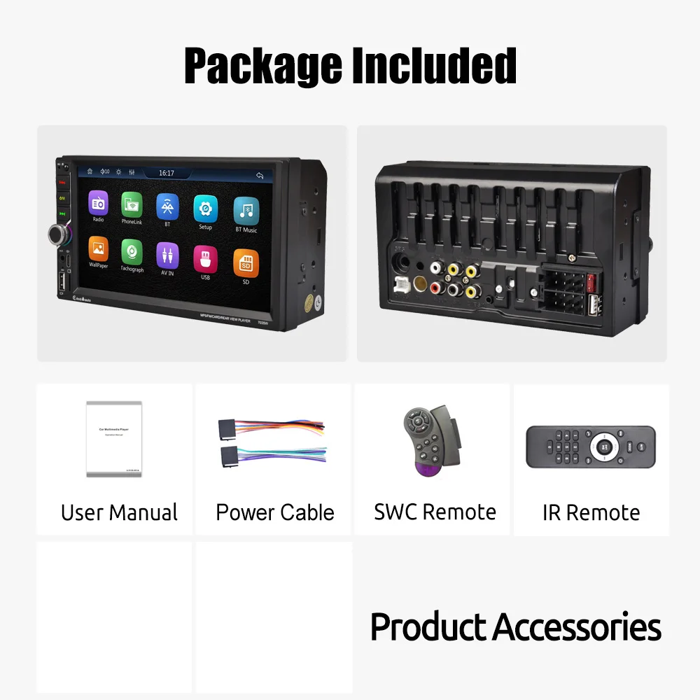 ESSGOO 7 "Radio Stereo Mobil 2 Din Ganda Apple CarPlay & Android Layar Sentuh Otomatis USB/TF Mirrorlink SWC BT FM/RDS DSP + Mikrofon & Kamera