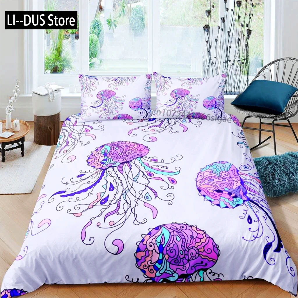 Poszwa na kołdrę Meduza Oceaniczna Morska Poszwa na Kołdrę Hawaje Plaża Zestaw Pościeli Mikrofibra Zwierzęta Morskie Koral Queen King Poszwa na Kołdrę