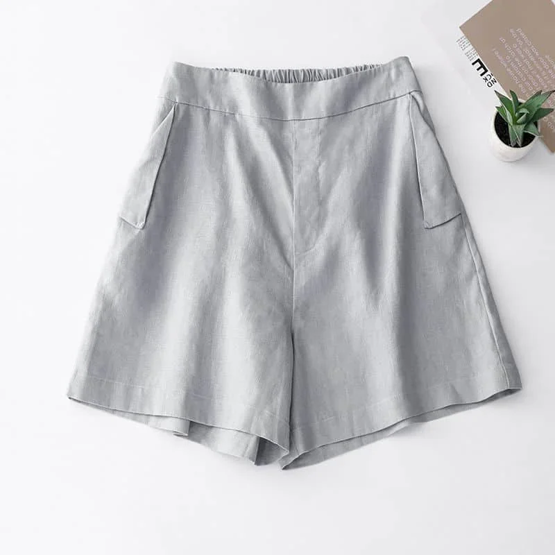 

Pop Solid Shorts For Women Summer Sale Linen Casual Vintage Short Trousers Korean Style Elastic Waist Wide Leg Pants Women Cloth