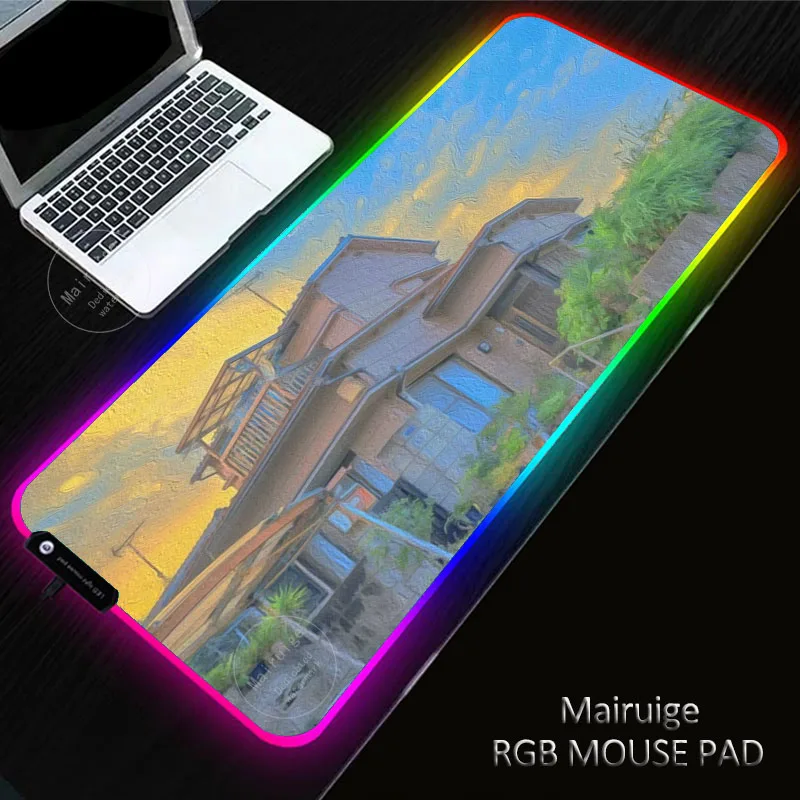 

LED Light Gaming XXL Japanese street Mouse Pad RGB Large Genshin Impact XL Keyboard Cover Rubber Base Computer Desk Mat PC Game