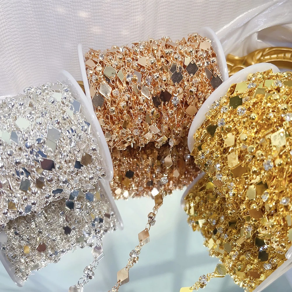 2メートル 4x9mm 金メッキ真鍮製ソリッド菱形ダイヤモンドリンクチェーン DIYヴィンテージブレスレットネックレスジュエリークラフト製作用