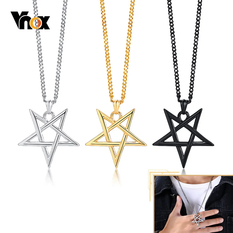 Vnox Simple Stainless Steel Inverted Pentacle Necklace, Upside Down Pentacle, Gothic, Occult, Devil, Satanic Minimalist Jewelry