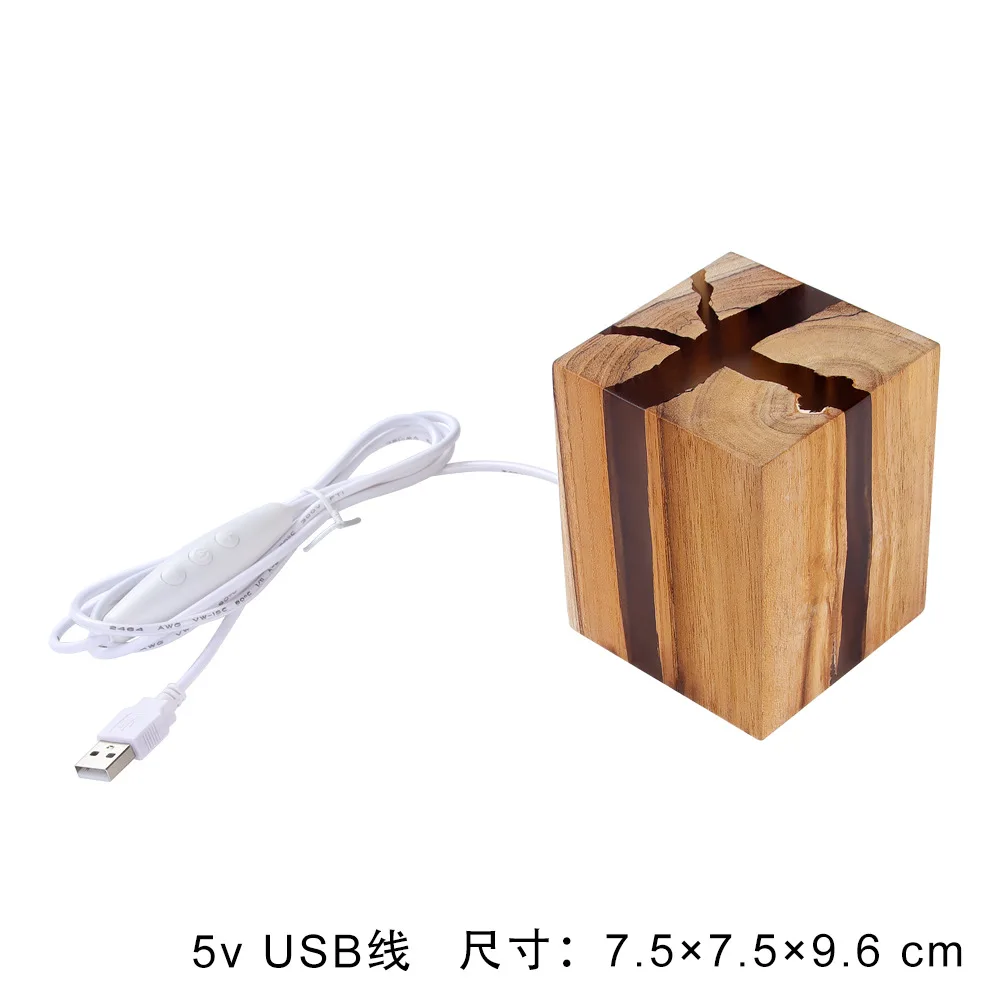 Creativo campeggio all'aperto ambiente luce camera da letto Desktop Crack lampada decorazione resina epossidica legno massello Led luce notturna decorativa