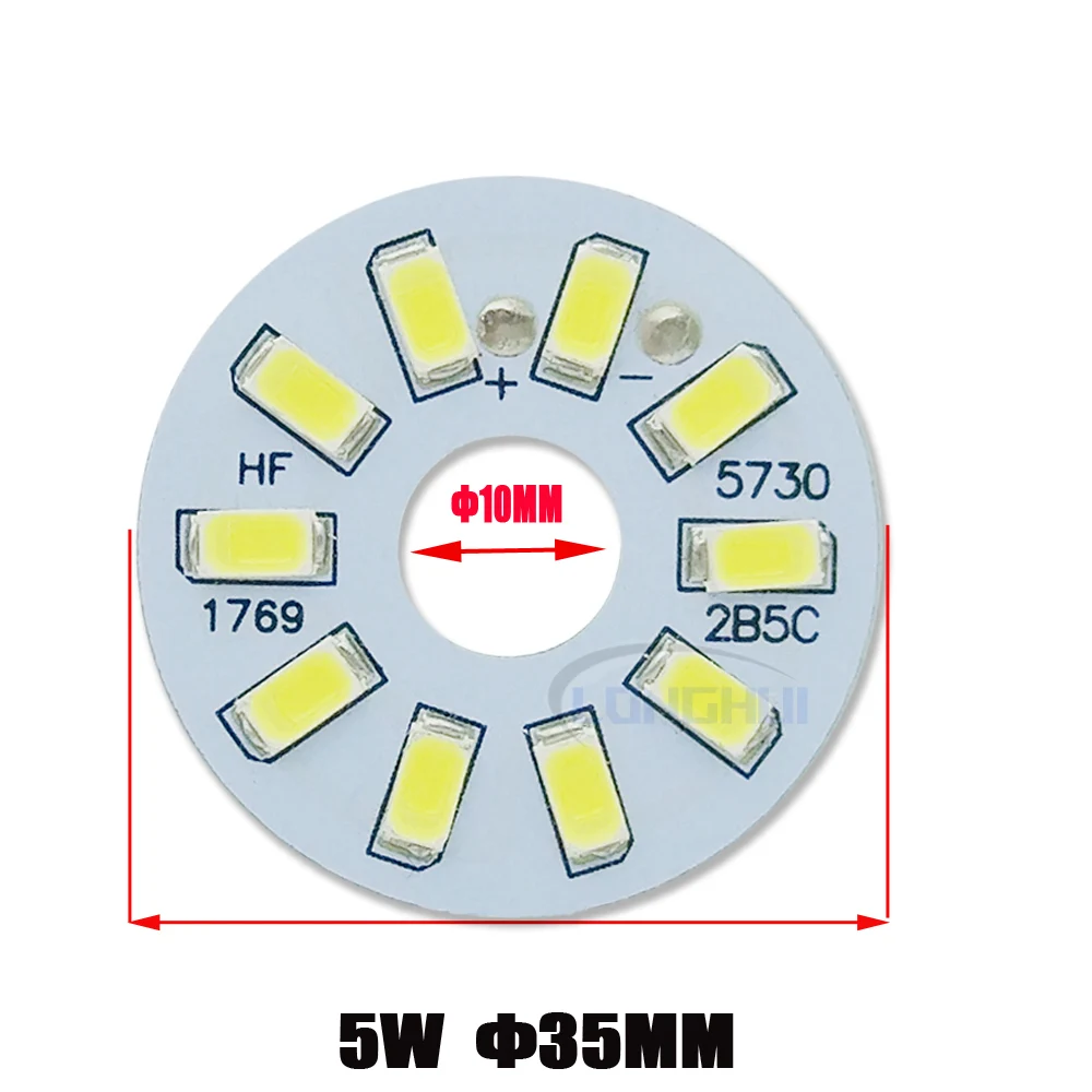 AAma-Placa de luz LED PCB, 10 piezas, 5W, 35mm, 40mm, 44mm, 50mm, DC15-17V, 300, SMD 5730, Chips LED para bombilla de cristal, bricolaje