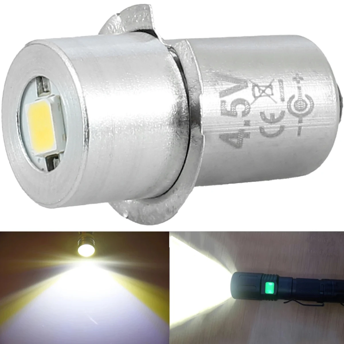 1W P13.5S Bulb 3V/4.5V/6V Flashlight Bulb 200LM 6000K Cold White Light LED Torch Bulb 360°Lighting Angle Replacement Bulb for