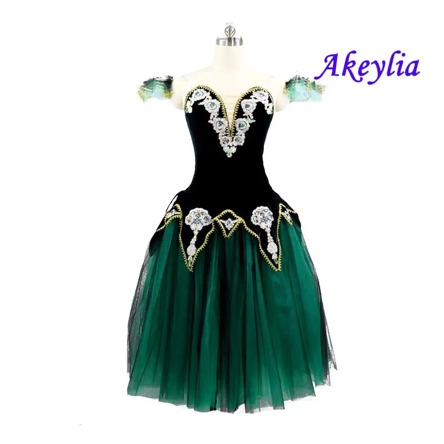 

Black Green Romantic Ballet Tutu Long Dress Raymanda Girls Ballerina Professional Performance Stage Costume white silver JNBL10