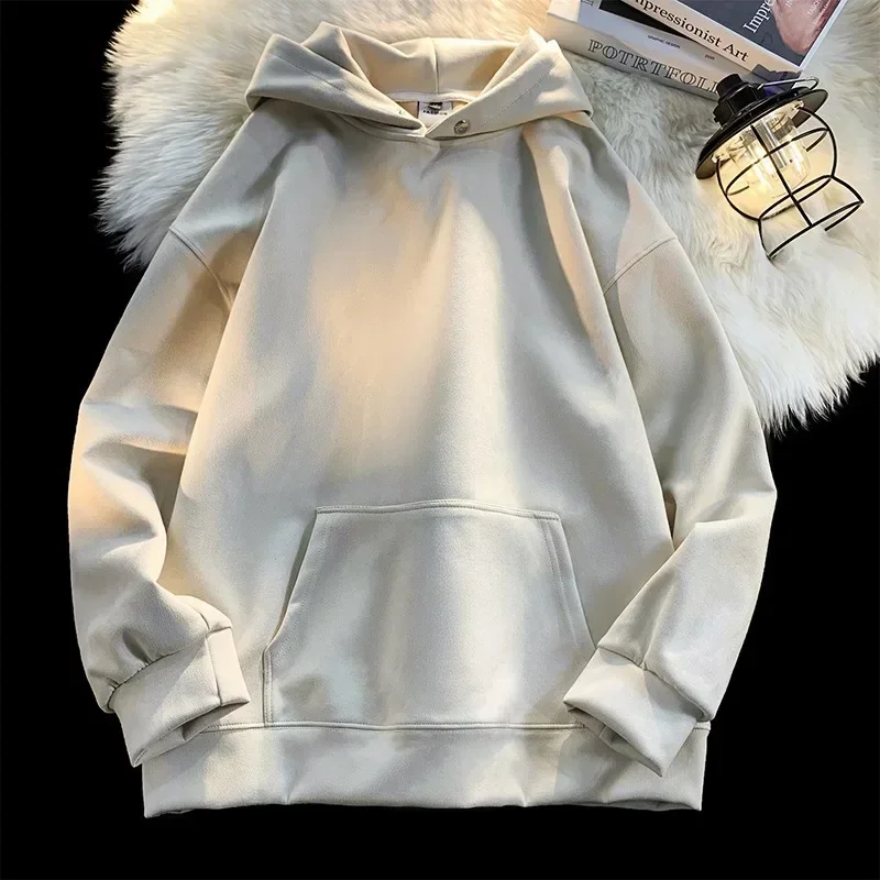 Y2K Suede Hooded Sweatshirts Women Baggy Solid Color Fashion Coat Harajuku Hoodies Oversized Street Hip Hop Pullover Shirt