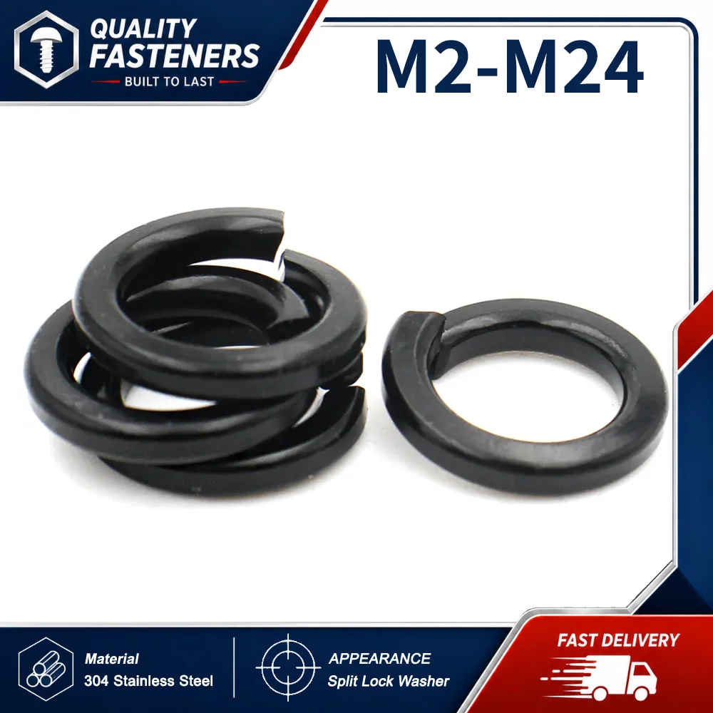 M2-M24 Black 304 Stainless Steel Split Lock Washer Spring Elastic Gasket
