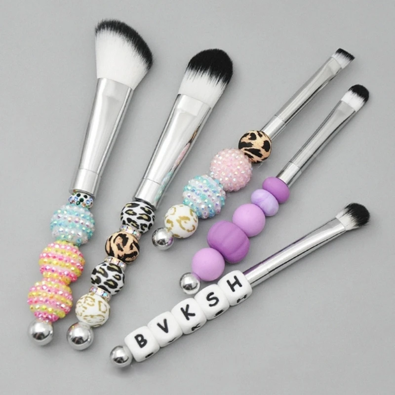 5Pcs DIY Beaded Cosmetic Brush with Metal Handle Durable Eye Makeup Brushes