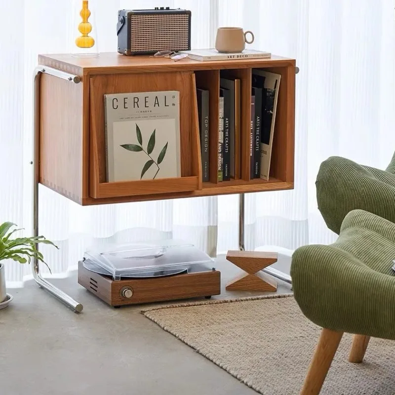 

Scandinavian Solid Wood Mobile End Table - Multi-Functional Mid-Century Nightstand & Bookcase, I Vintage Home Decor