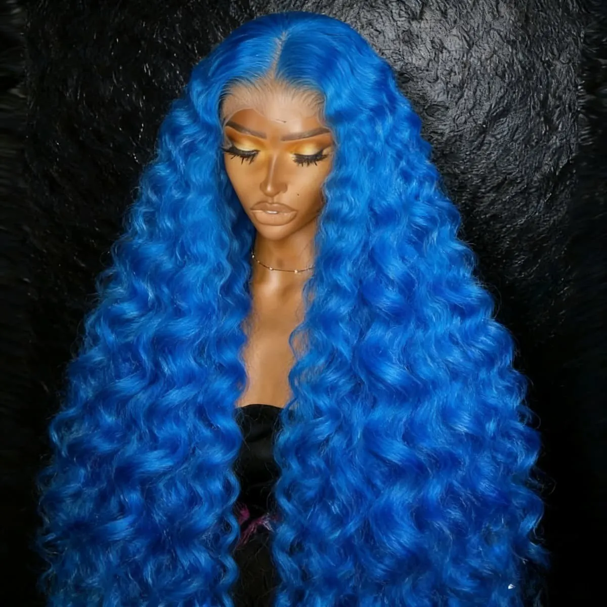 

Синтетический парик Deep Wave с синим оттенком, с кружевной передней частью 13X4 HD, кудрявый, для женщин, для повседневного использования