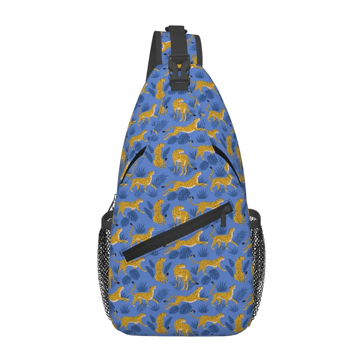 Blue Cheetah Pattern Chest Bag Men Sling Crossbody Backpack Chest Bag Traveling Hiking Daypack Shoulder Bag