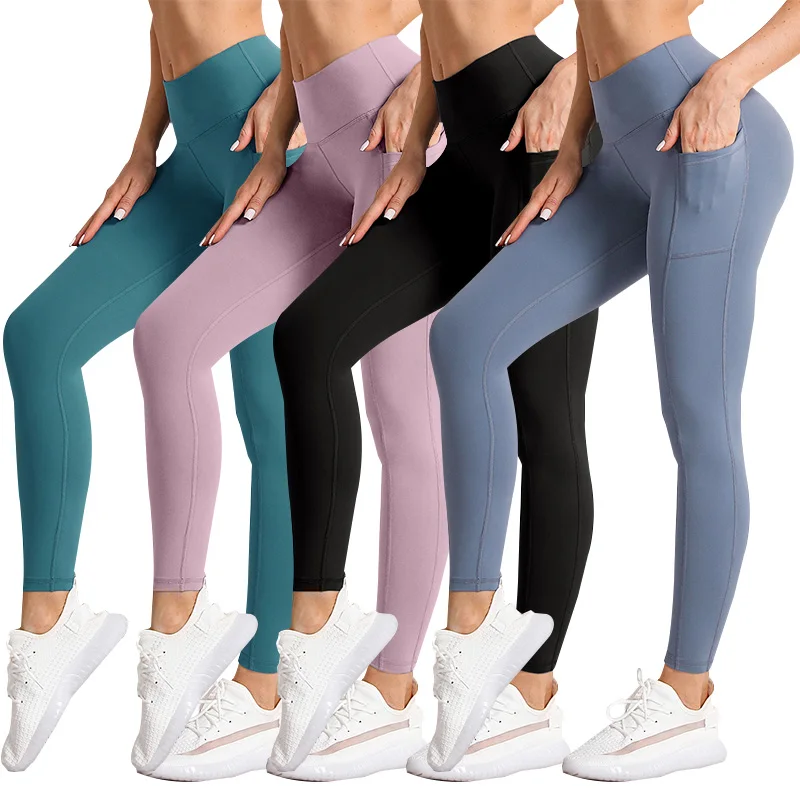 

CHRLEISURE Women 4PCS Yoga Pants with Pockets Butt Lift High Waisted Tummy Control Sports Leggings Fitness Tights