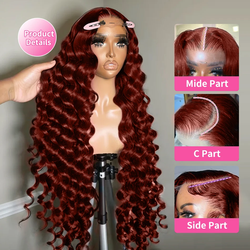 Reddish Brown Loose Deep Wave 13x6 Lace Front Human Hair Wigs 30 Inch Brazilian Water Curly 13x4 HD Lace Frontal Wig