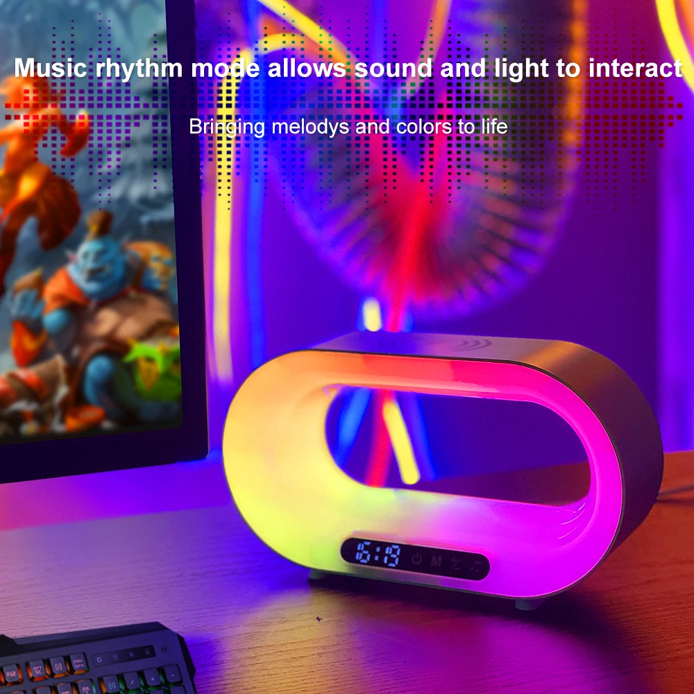 Multi-function 3 In 1 Wireless Charger Alarm Clock LED Night Light APP Control RGB Atmosphere Lamp Smart Table Lamp Home Decor