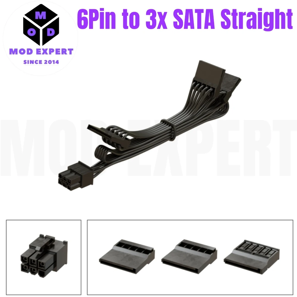 6Pin to 3 SATA 15Pin Male Straight, HDD SSD Power Cable for Seasonic FOCUS PLUS Gold GX-1000, GX-850, GX-750, GX-650, GX-550 PSU