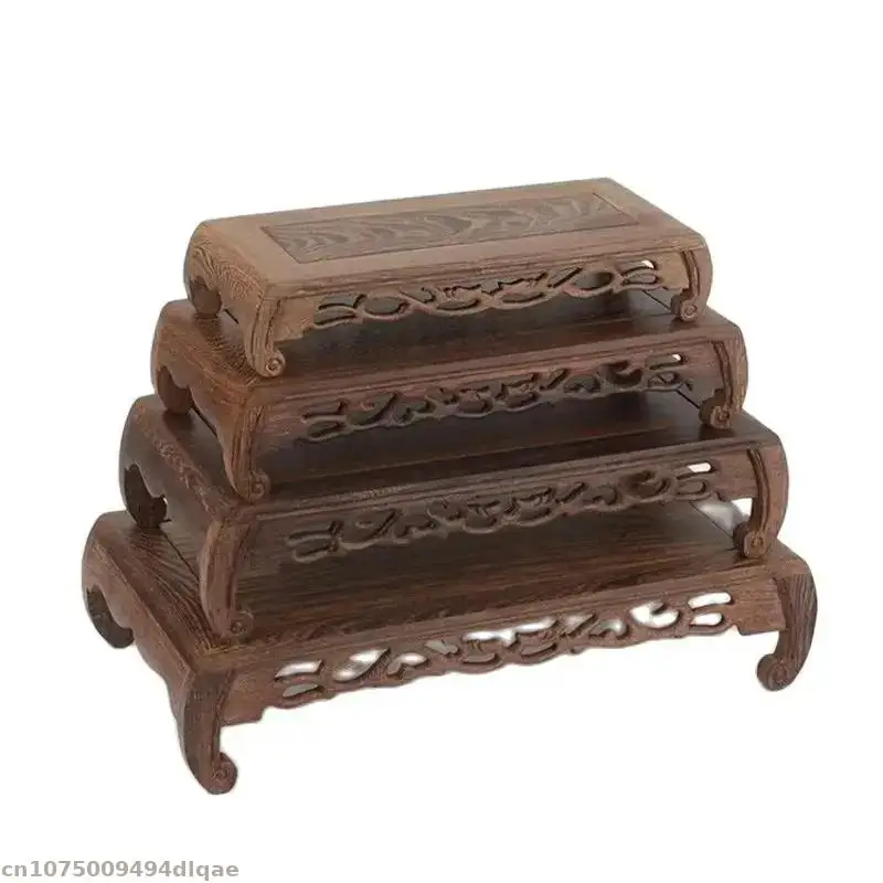 Vintage Wooden Decorative Base Flower Pot Vase Decorative Base Mini Figure Sculpture Display Stand Handicrafts Plant Stand