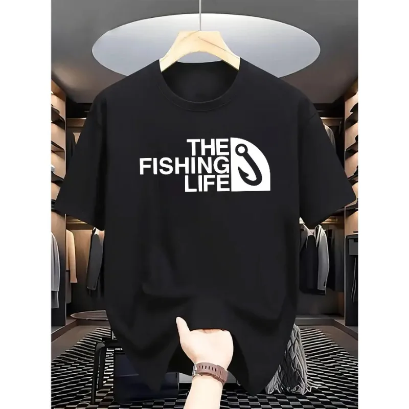 

Men’s Fishing T-Shirt Summer Outdoor Angler Graphic Tee Casual Short Sleeve Funny Hook Print Streetwear Gift for Fisherman