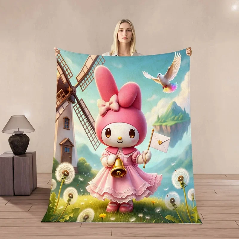 My Melody Flannel Throw Blanket, 3D Cartoon Meadow Bunny Print Plush Blanket, Warm Lightweight Blanket For Sofa Bed Room Gift