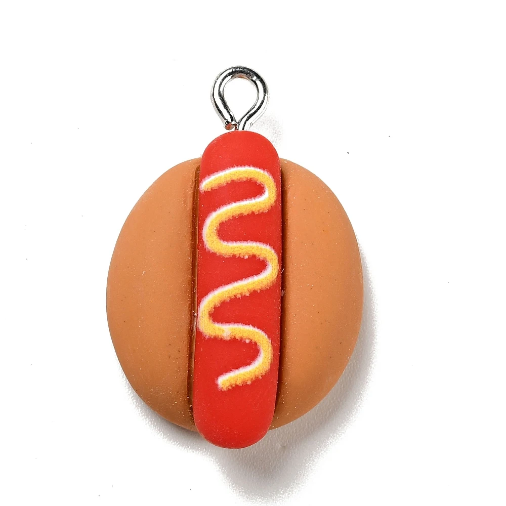 PandaHall 50 Stück Harz-Hotdog-Anhänger Cartoon Fast-Food-Anhänger Mini Flache Hotdog-Anhänger für Schmuckherstellung Armbänder – Detail 1