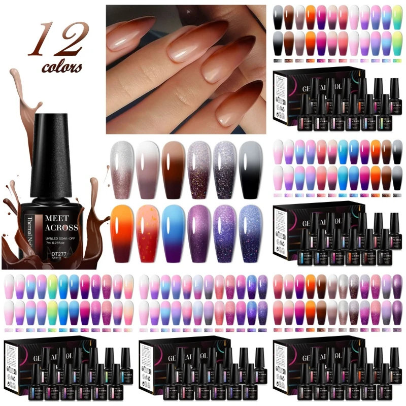 

12pcs Thermal Gel Nail Polish Manicure 3 Layers Temperature Changing UV Gel Semi Permanent Soak Off Varnish Nail Art Decorations