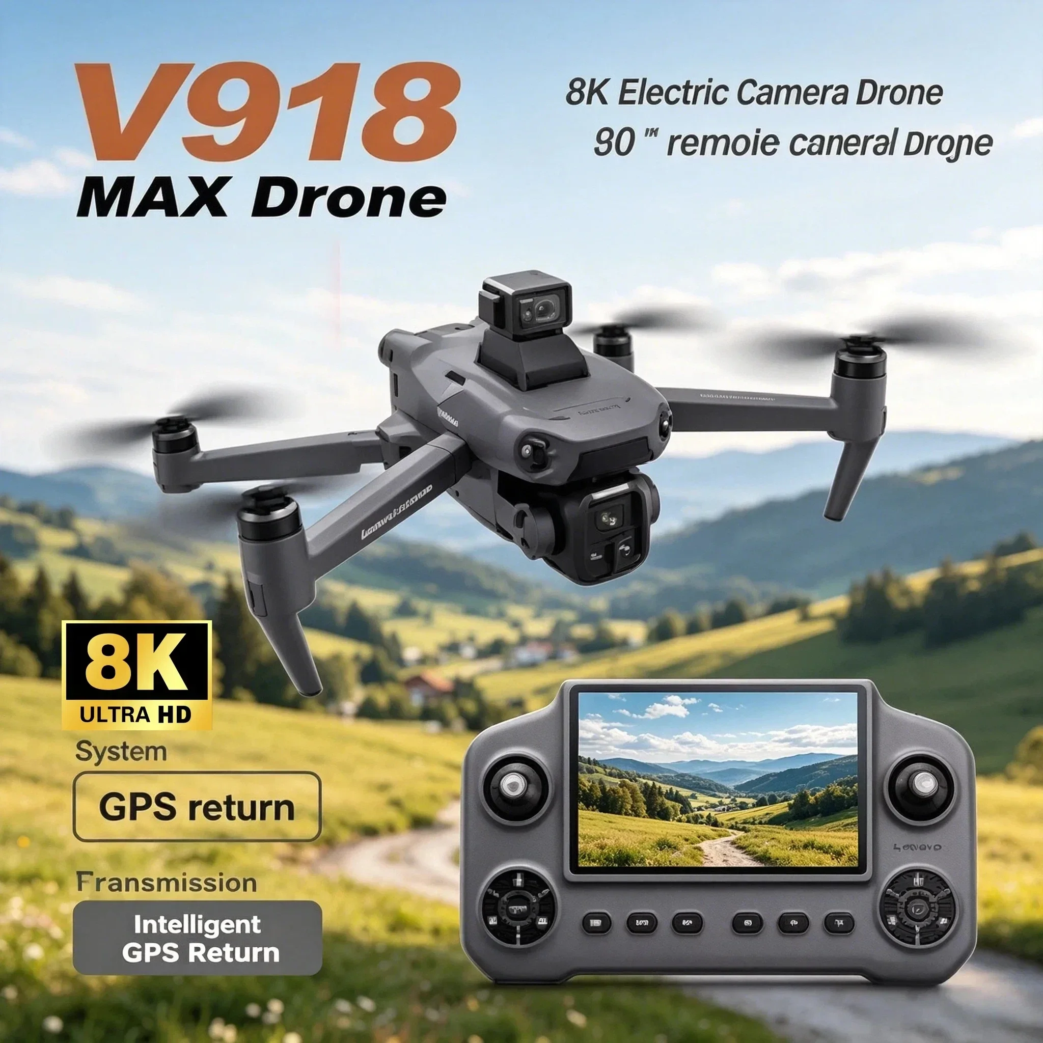 V918 Max Professional Drone 8K Camera GPS 3000M FPV RC Quadcopter with LCD Screen Remote Control Laser Obstacle Avoidance Gift