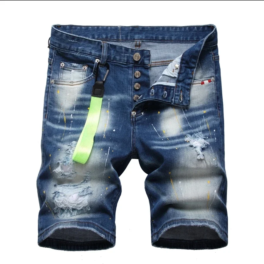 Summer Mens Ripped Jeans High-quality Hip Hop Street Slim Fit Jeans Luxury Male Stretch Skinny Blue Denim Shorts 58 Men Clothing - Image 3