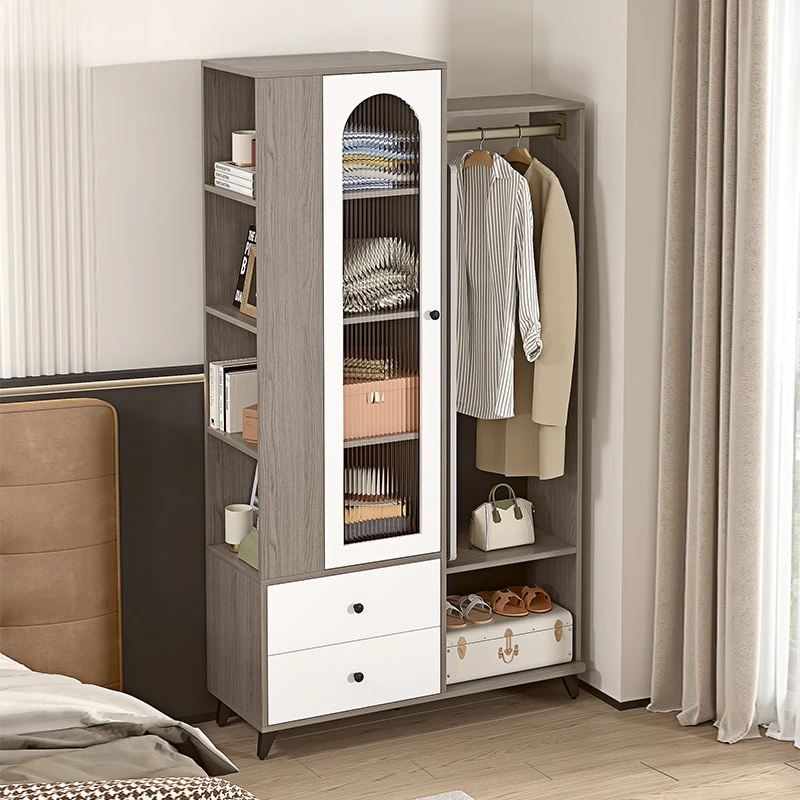 

Modern Simple Coat Rack Wardrobe Integrated Storage Rack Storage Cabinet Bedroom Home Rotating Dressing Mirror 4A60