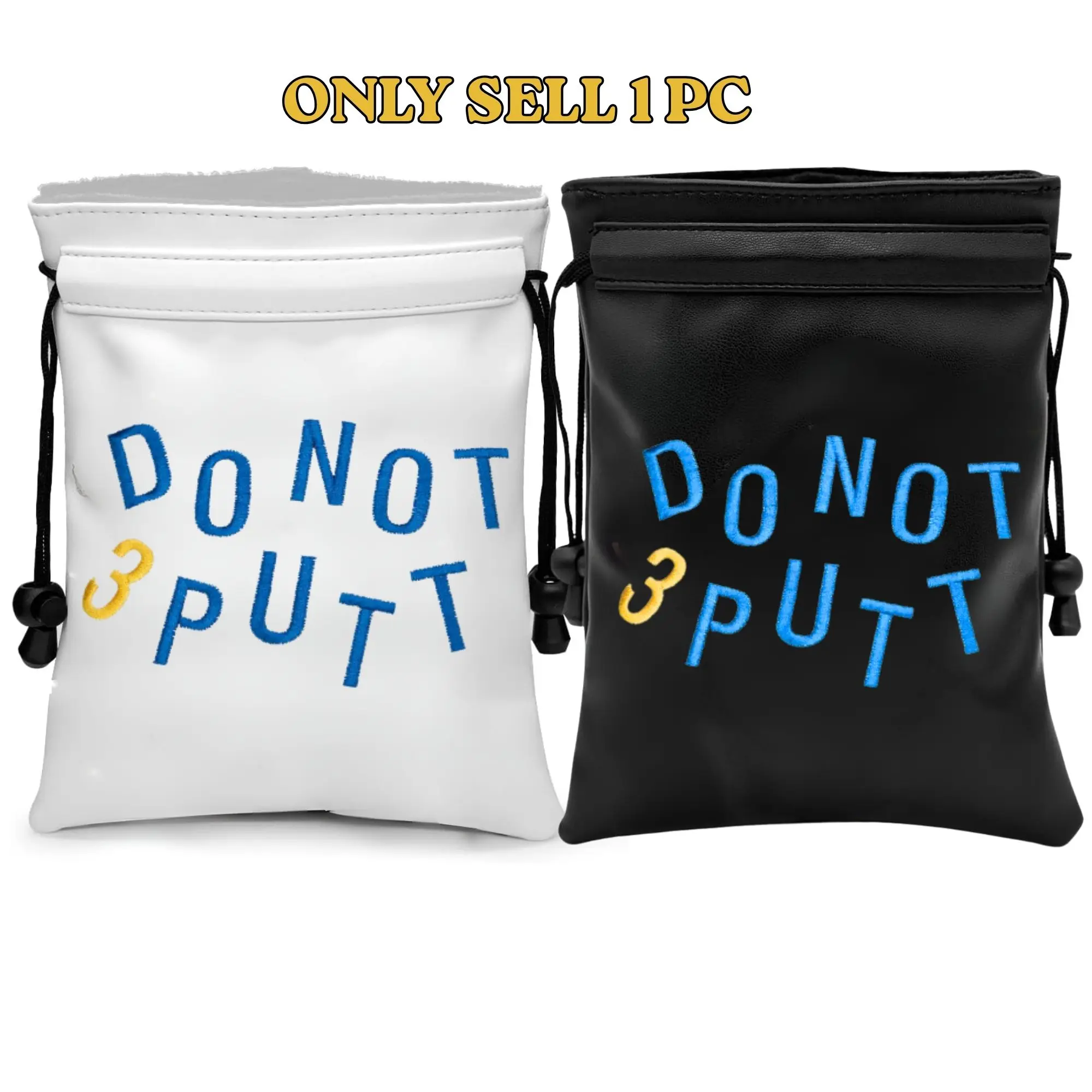 Golf Ball & Valuables Storage Bag  Black Drawstring Pouch with Bold Blue/Yellow DON'T PUTT Design Durable Portable Organizer