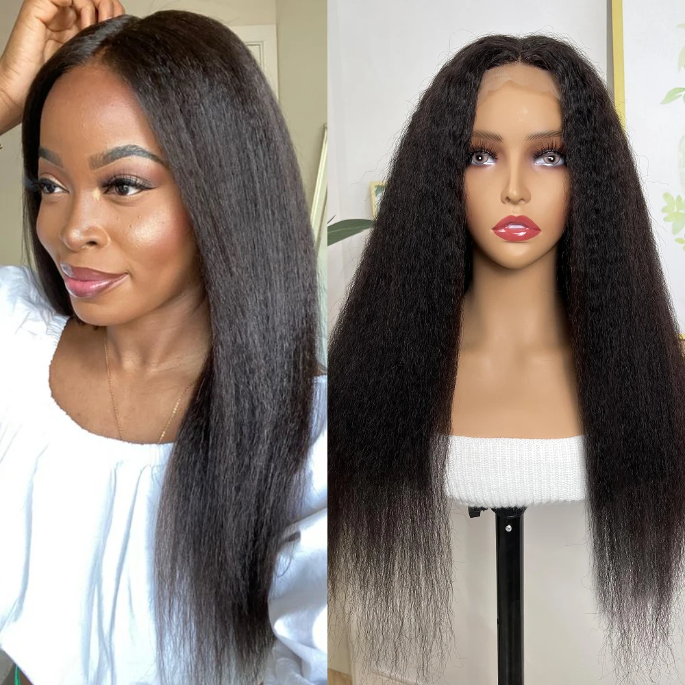 UNICE Hair Kinky Straight 4X1 Lace Wig Middle Part 100% Human Hair Wigs 150% Density