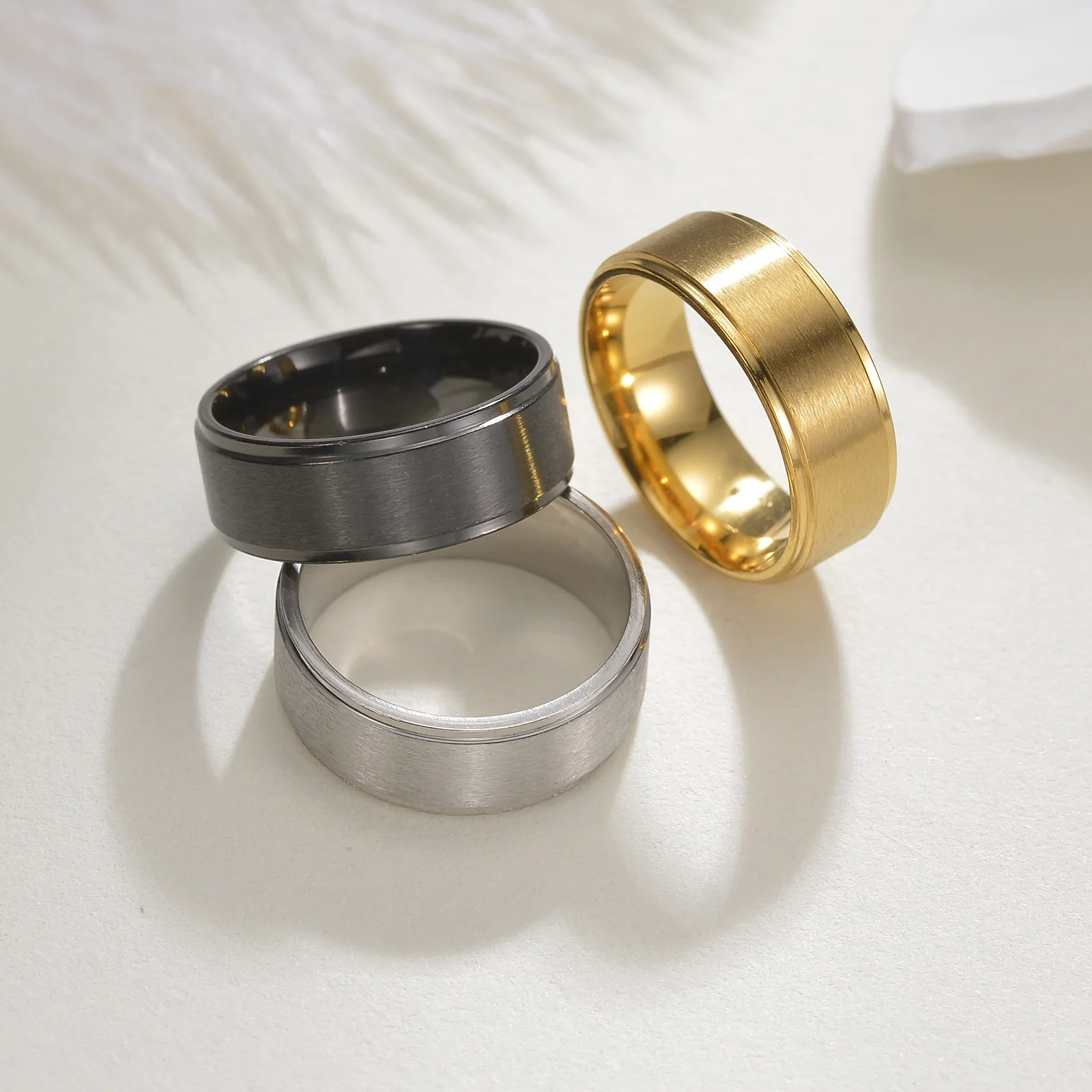 Stainless steel men's ring simple fashion jewelry couple wedding rings stainless steel 8MM anniversary commemorative rings