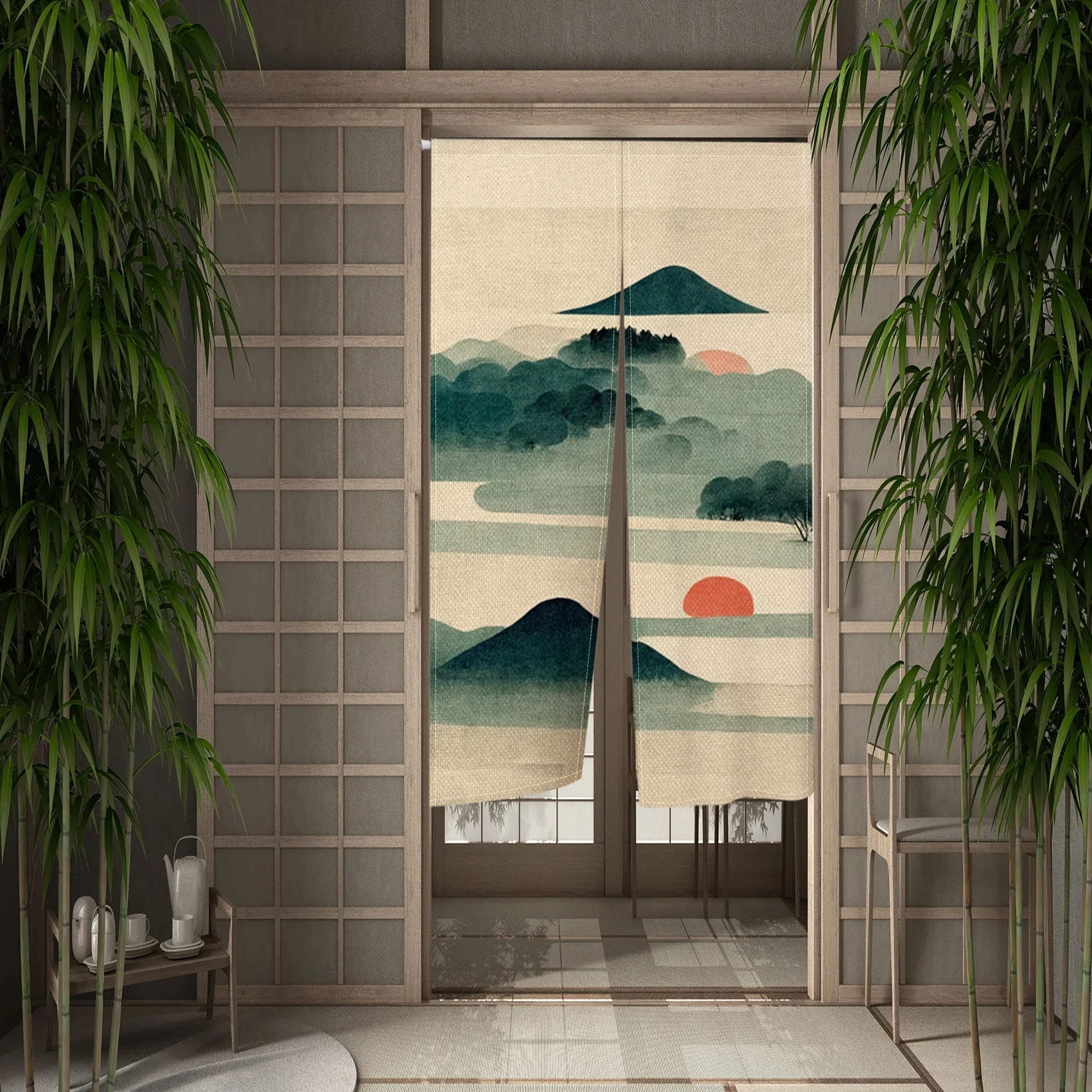 Japanese Door Curtain 3D Printing Partition Kitchen Doorway Restaurant Decor Noren Washable Half-Curtain for Living Room Noren