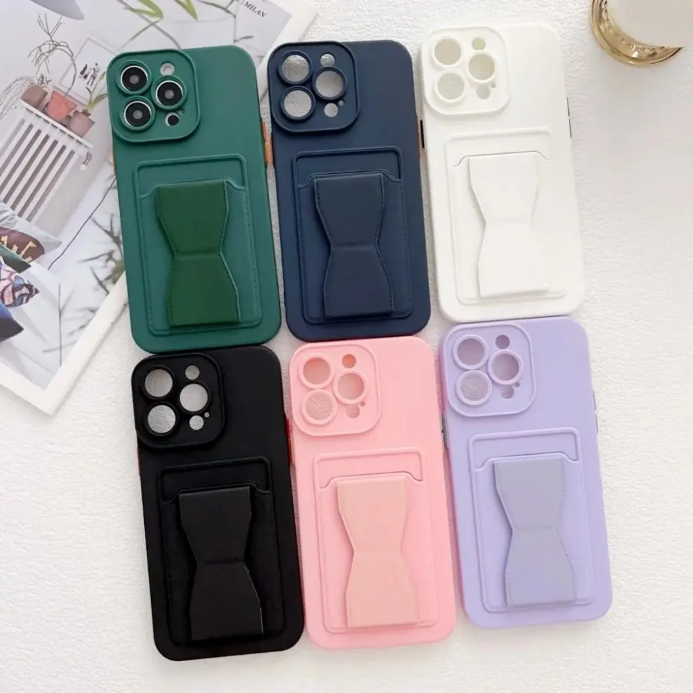 For Samsung S26 S25 S24 Ultra S23 S22 S21 S20 Plus FE Solid Color Anti Fingerprint Soft Phone Case With Card Holder
