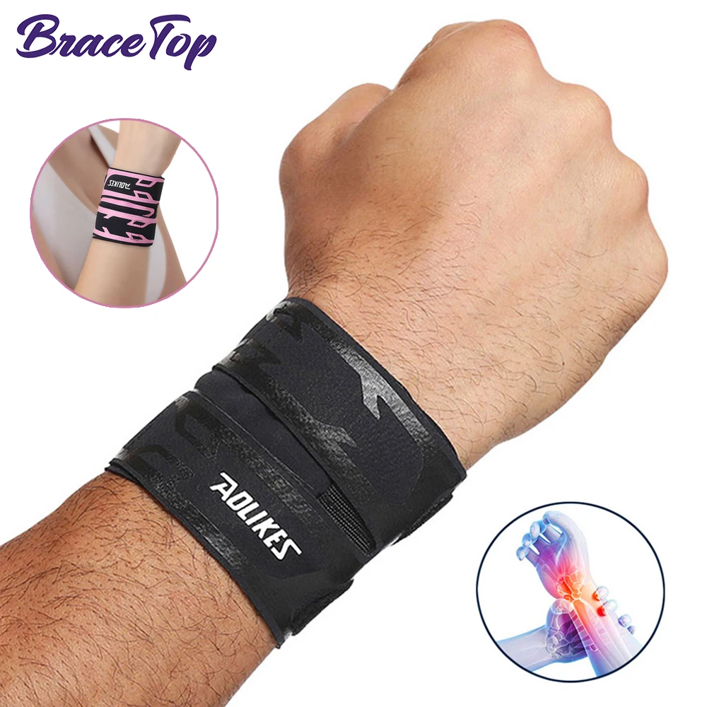 BraceTop Sports Wrist Compression Wraps Wrist Support Brace Strap for Fitness Weightlifting Basketball Tennis Wrist Pain Relief