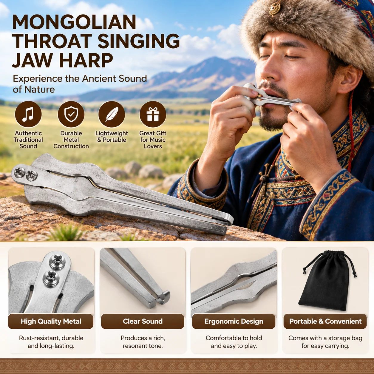 Jaw Harp Musical Instrument Handcrafted Mouth Harp For Folk Jazz Modern Music Bright And Pure Tone Lamellophone For Beginners