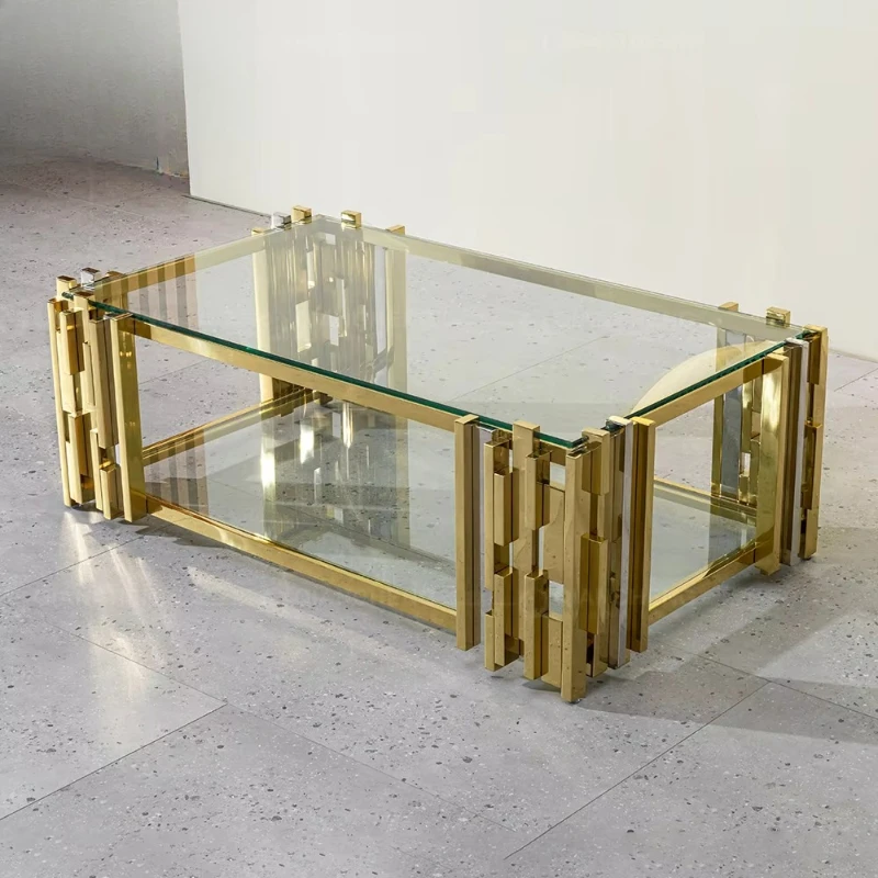 

Luxury Home Furniture Fiberglass Mirror Side Center Tables Golden Modern Glass Coffee Table