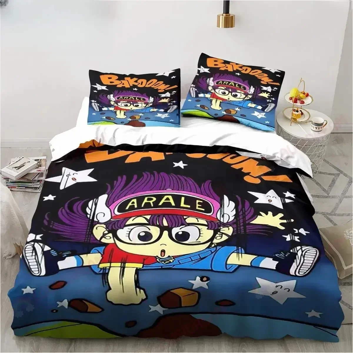 Cartoon DR S-Slump Arale Anime Bedding Set Printed Bed Set With Pillowcase Bed Duvet Cover Soft Queen King Size Bedclothes Home
