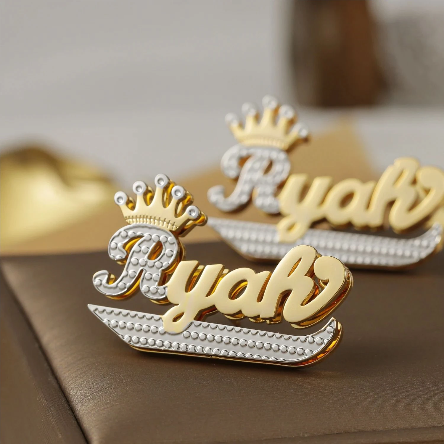 Custom Name Crown Earrings Two-color Double-layer Welded Personalized Stainless Steel Women's Jewelry Best Birthday Girl Gift