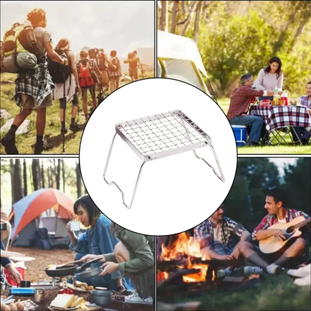 Multifunctional Folding Campfire Grill Portable Stainless Stand Stove Grate Grill Stove Stand Outdoor Wood Camping Gas Stee E5G6